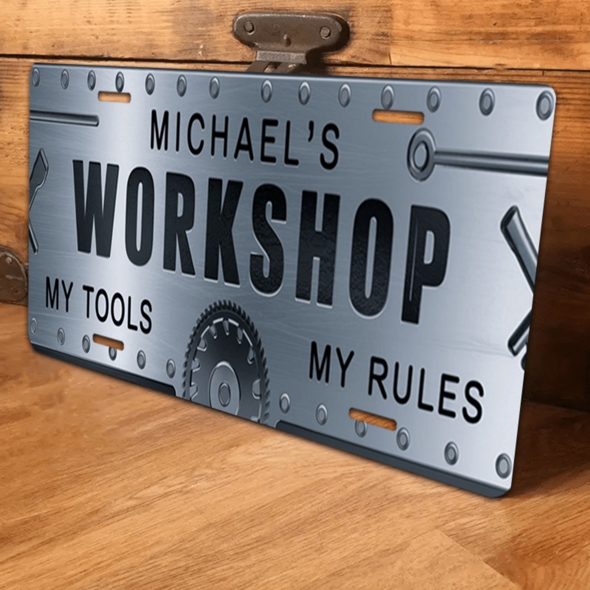 Workshop Tools And Names - Personalized Name Workshop Aluminum Sign 6x12