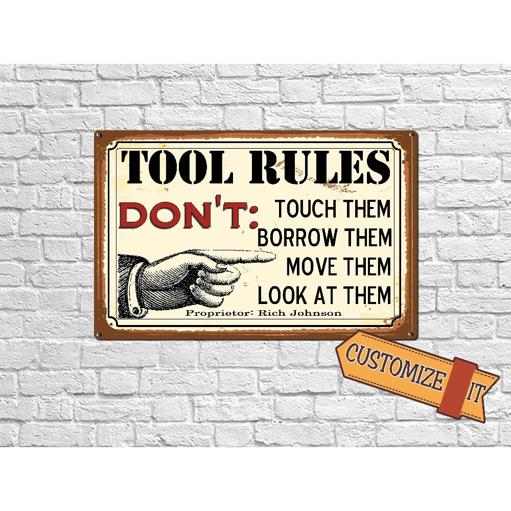Workshop Tools And Names - 1pc Customizable Tool Rules Metal Plaque,