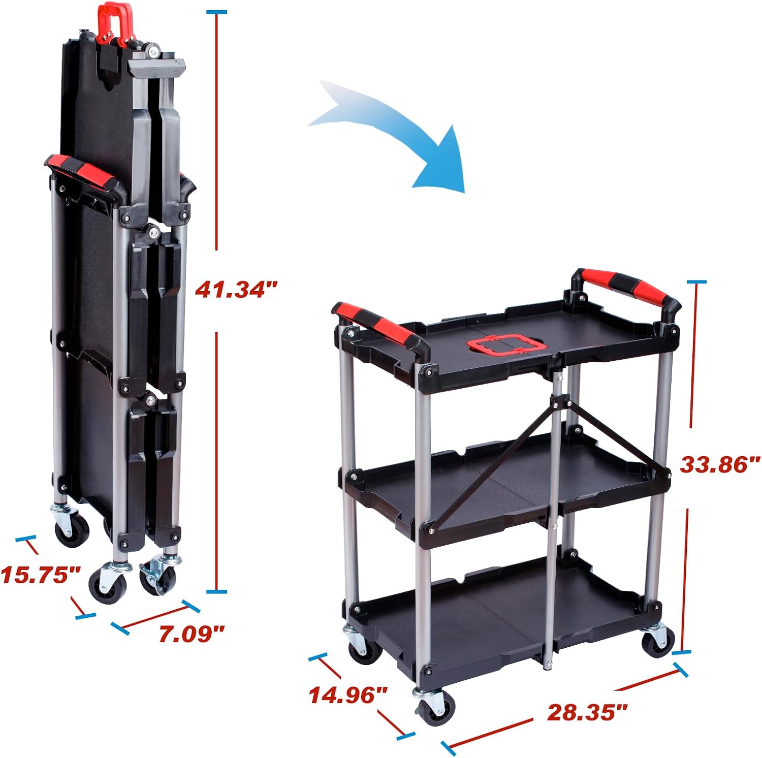 3-Shelf Foldable Rolling Utili - Tools For Garage Workshop recension och pris